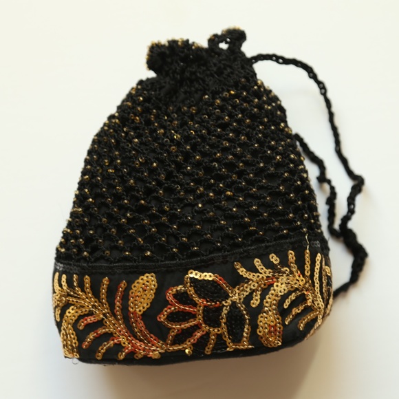 3 NWT LINED CROCHET SEQUIN HANDMADE POTLI  BAGS - Picture 2 of 6